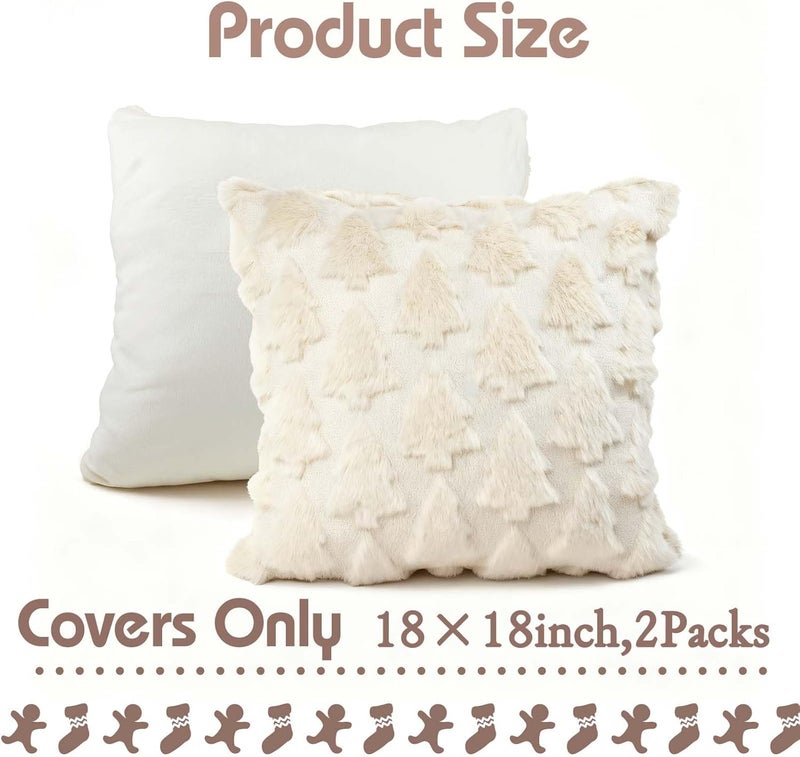 ONFAON Christmas Decorations -Christmas Pillow Covers 18 x 18 Inches Set of 2,Soft Plush Faux Fur Wool Beige Xmas Tree Throw Pillow Cases Winter Holiday Decor for Sofa Living Room - Image 5